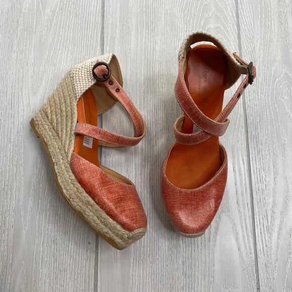 Bettye Muller Orange Strappy Platform Espadrille Wedges Size 10 / 40 - Picture 1 of 11